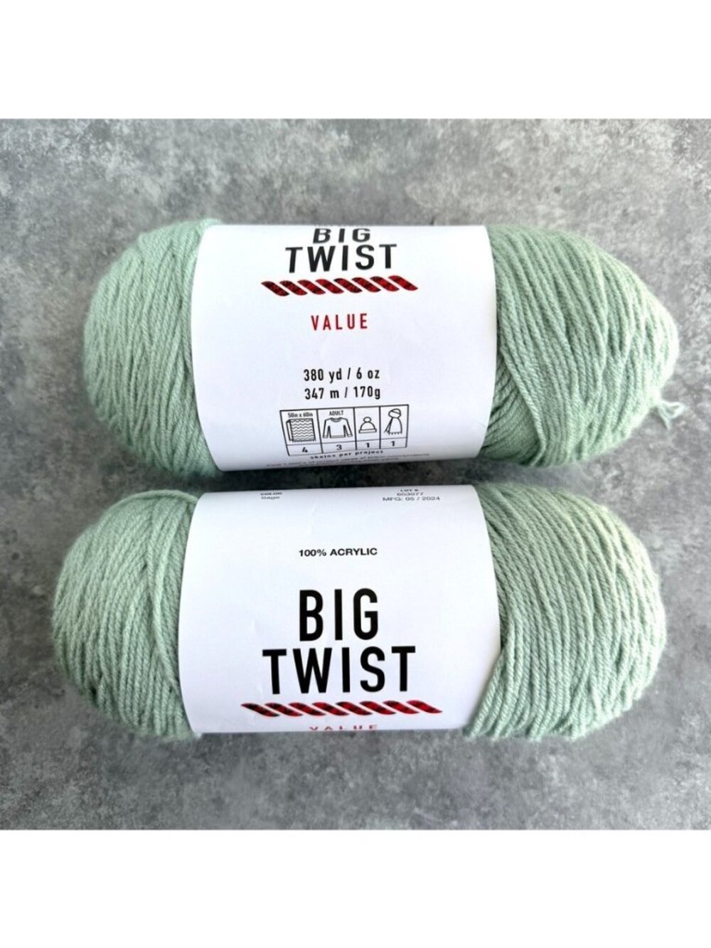 Big Twist Value  Acrylic Yarn Sage 380 yd / 6 oz Lot Of 2 NEW